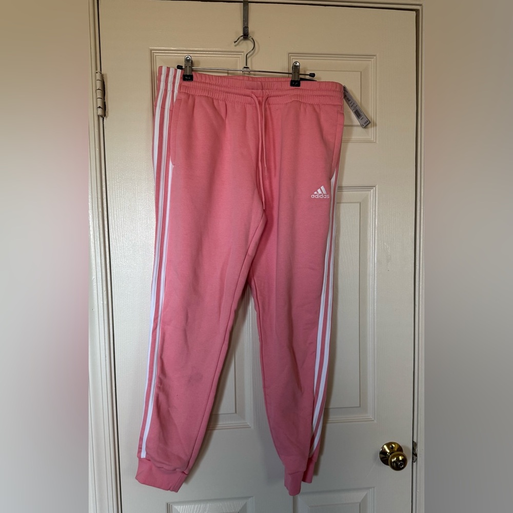 adidas Women Pink Sweatpants with White Side Stripes